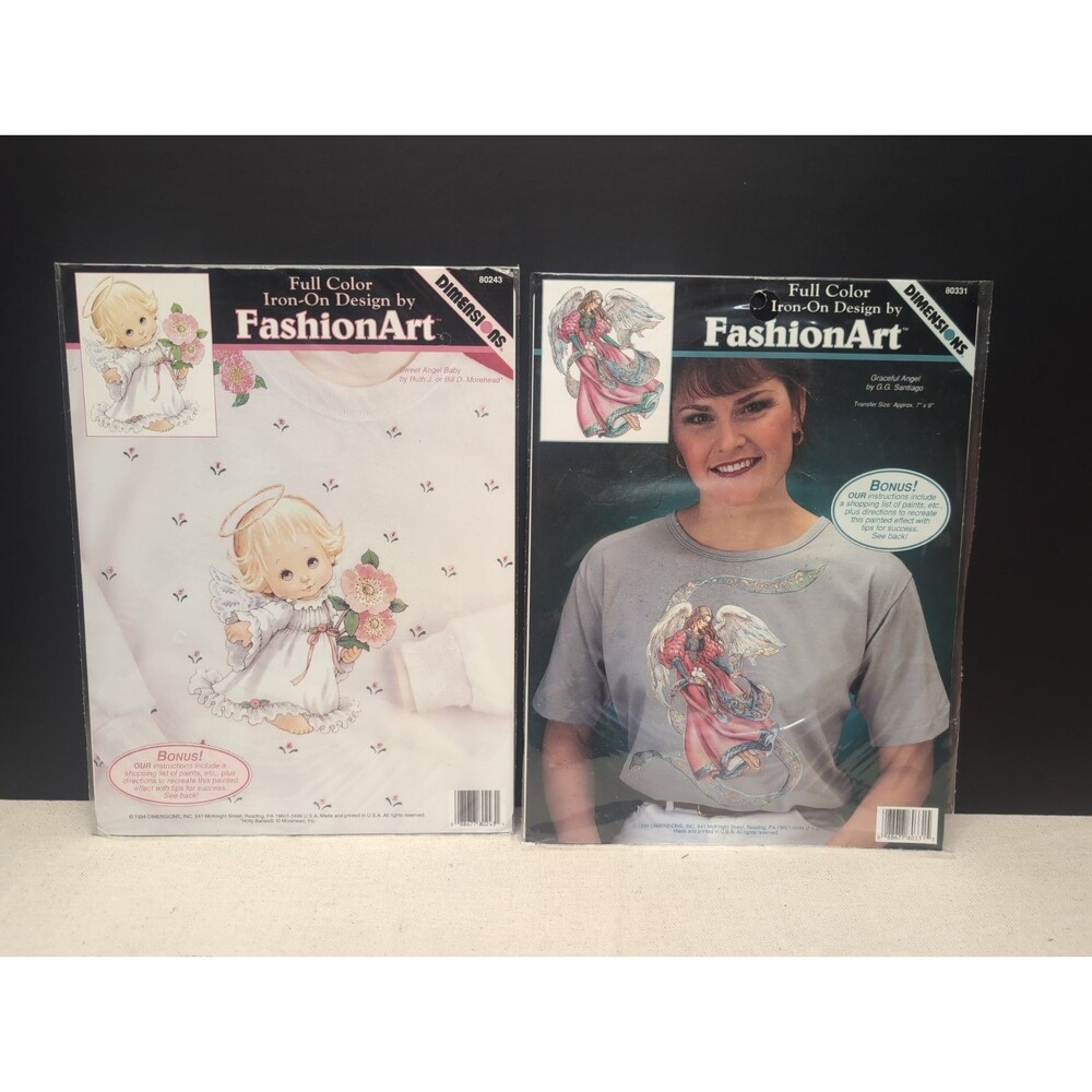 Dimensions Set Of 2 NIP Angel Full Color Iron-on Fashion Art #80243 & #80331